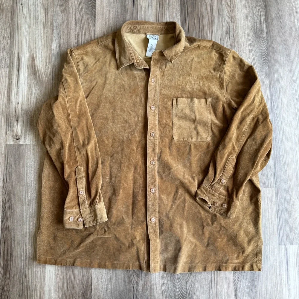 Vintage Field Gear XXL Genuine Leather Suede Button Down Shirt Jacket Tan Camel